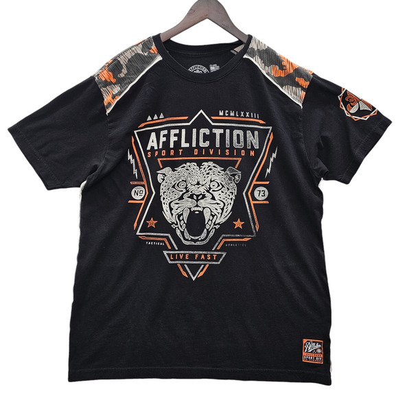 Affliction Shirt Men's XXL Short Sleeve Black Tactical Sport Camo Graphic Tee - Picture 1 of 12